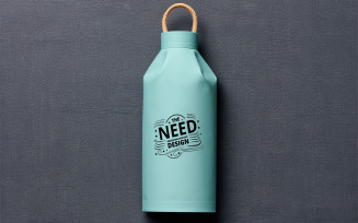 Minimal Aqua Blue Rope Handle Bottle Mockup on Dark Fabric Background