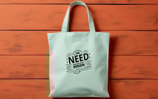 Minimal Light Green Tote Bag Mockup with Branding on Orange Wooden Background