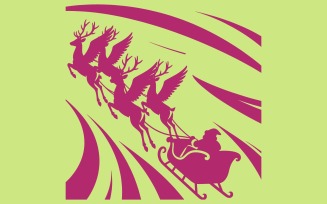 Santa Sleigh Silhouette Christmas Holly Leaves Icon