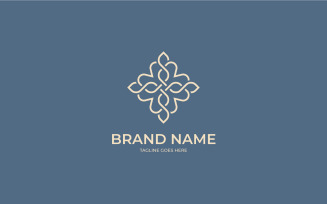 Botanical flower logo design with floral line art Template