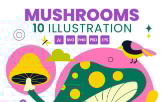 10 Mushrooms Vector Illustration