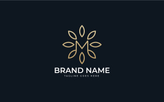 Letter M with leaf Flower floral logo design Template