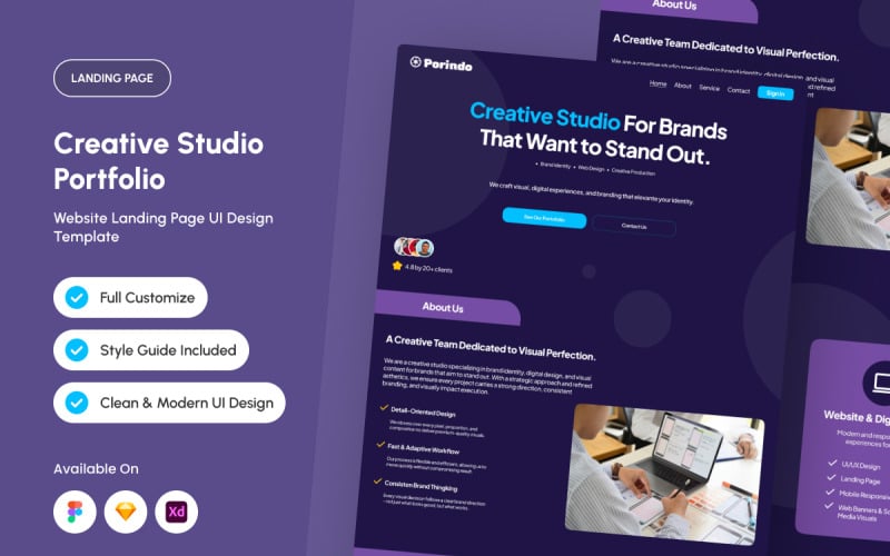 Porindo Creative Studio Portfolio Landing Page UI Element