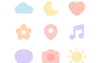 Aesthetic pastel icon sheet featuring soft tones