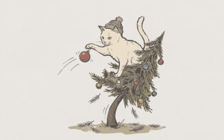 Christmas Cat PNG, Funny Cat in Tree, Holiday Digital Download, Playful Kitty Art, Xmas Ornament,