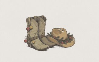 Cowboy Boots and Hat PNG, Western Christmas Design, Holiday Decor, Rustic Country Art, Digital