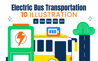 10 Electric Bus Transportation Illustration