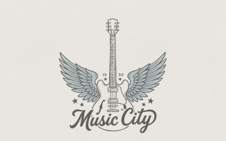 Music City PNG, Nashville Winged Guitar Digital Art, Vintage Music Tee, Retro Guitarist Gift,