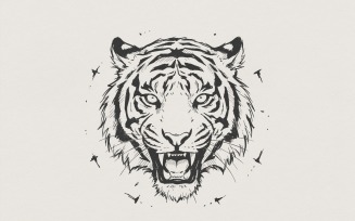 Roaring Tiger PNG, Wild Animal Art, Hand Drawn Jungle Cat Design, Fierce Wildlife Printable, Big