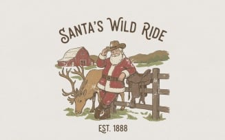 Santa's Wild Ride PNG, Vintage Cowboy Christmas T-Shirt, Western Holiday Design, Santa With