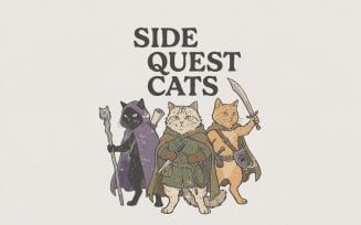 Side Quest Cats PNG, Fantasy Cat Shirt, Cute RPG Game Art PNG, Adventure Pet Lover Gift, DnD Animal