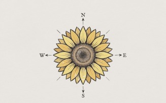 Sunflower Compass PNG, North South East West Art, Yellow Floral Printable Shirt, Boho Nature Decor,