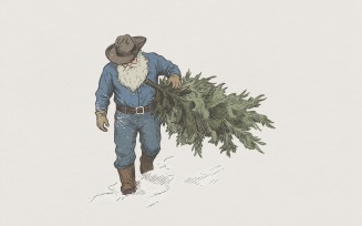 Vintage Christmas Tree Farm PNG, Rustic Winter Lumberjack Art, Bearded Man with Tree, Holiday Shirt