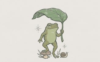 Whimsical Frog and Mushroom PNG, Cottagecore Nature Art, Woodland Animal Digital Download, Magical