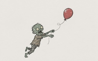 Zombie With Red Balloon PNG, Funny Halloween Shirt, Cute Undead Cartoon Art, Spooky Digital