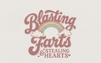 Blasting Farts Stealing Hearts PNG Shirt, Funny Kids Rainbow PNG, Retro Humor Tee, Cute Cloud