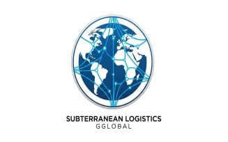 Blue vector globe network logo design symbolizing global logistics, isolated on white background