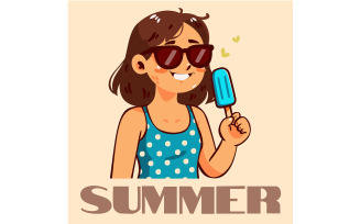 Cartoon Girl Wearing Sunglasses and Holding Popsicle