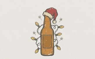 Christmas Beer Bottle PNG, Holiday Lights Digital Download, Funny Santa Hat Design, Festive Drink