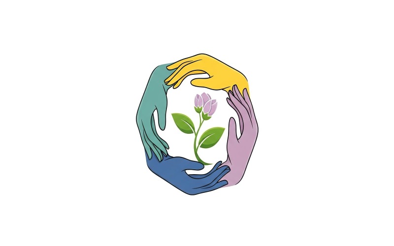 Colorful diverse hands forming a protective circle around a delicate, isolated on white background Logo Template
