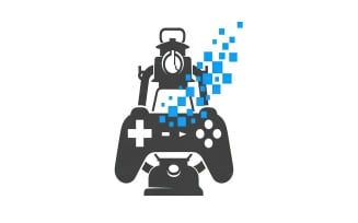 Flat vector logo of a gray game controller, an old lantern, blue, isolated on white background