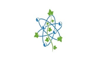 Green ivy vine growing through a stylized blue atom model structure,, isolated on white background