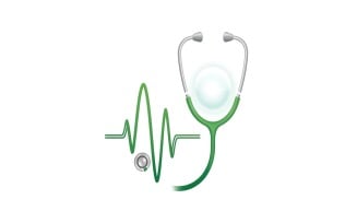 Green stethoscope forming an EKG heartbeat rhythm graphic, modern, isolated on white background