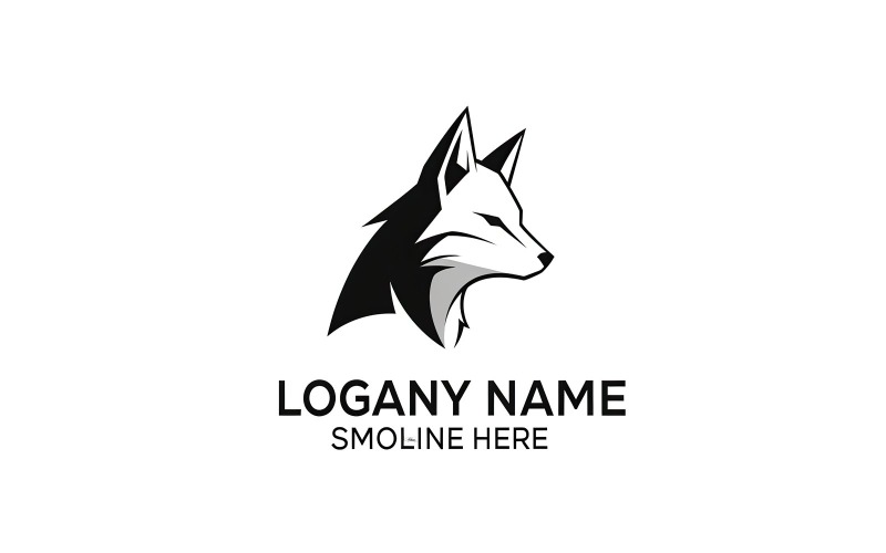Modern stylized black and white fox head looking right, a minimalist, isolated on white background Logo Template