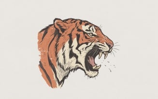 Roaring Tiger PNG, Wild Animal Art, Vintage Tiger Illustration, Fierce Wildlife Shirt Design, Big