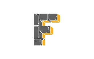 Stylized 3D letter F logo constructed from dark gray stone blocks, isolated on white background