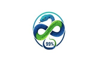 Vibrant blue green snake forming infinity symbol, circuit board, isolated on white background