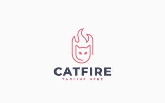 Cat Fire Logo Template Design
