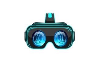 Futuristic black virtual reality headset with glowing cyan trim, isolated on white background