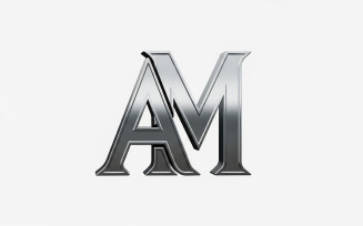 Metallic chrome 3D letters A and M monogram logo design with elegant, isolated on white background