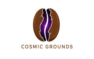 Stylized brown coffee bean logo splitting open to reveal a vibrant, isolated on white background