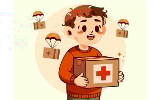 Cartoon Boy Happily Holding Box