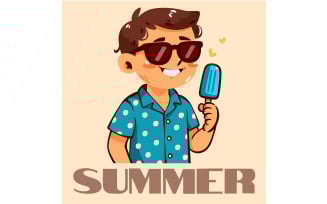 Cartoon Boy Wearing Sunglasses and Holding Popsicle