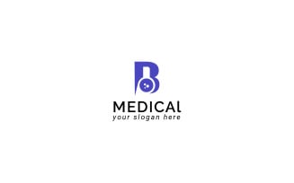 Medical logo with the combination of letter B, test beaker and location symbol