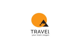 Travel logo with combination of sun, hill and bird