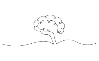 Simple continuous one line human brain outline in minimal form on white background