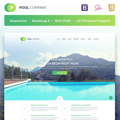 Pool Company Bootstrap Theme Responsive Website Template #55408