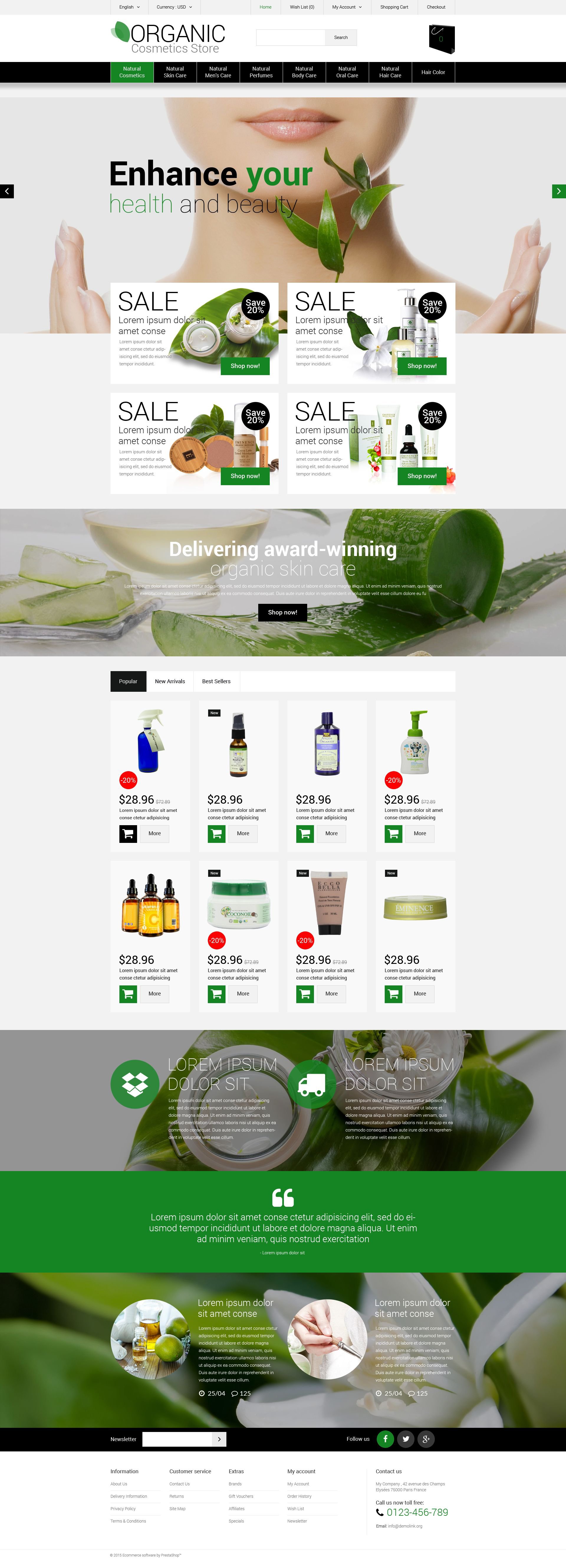 Reszponzív Organic Cosmetics Store OpenCart sablon 55466