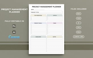 Project Management Planner – Business, Minimal A4 Planner Template, Modern Printable Design