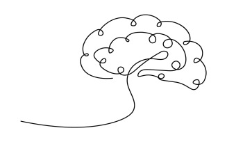 Human brain continuous one line drawing illustration showing abstract neural curves and minimalist