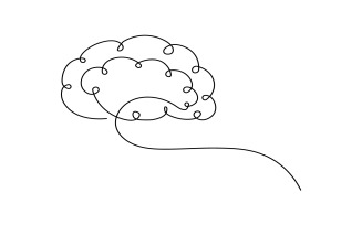 Minimalist continuous line drawing of a human brain with abstract looping curves representing