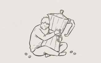 Hugging Coffee Pot PNG, Coffee Lover Clipart, Cozy Morning Art, Digital Download, Caffeine Addict