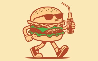 Cool Walking Burger With Soda Modern Fast Food Restaurant Logo Design Collection