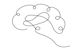 Abstract human brain one line illustration showing simple looping contours on white background