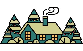 Christmas Graphic Icon Winter Village Line Illustration