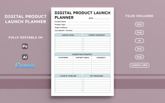 Digital Product Launch Planner, Online Business Organizer, Minimal A4 Layout Template